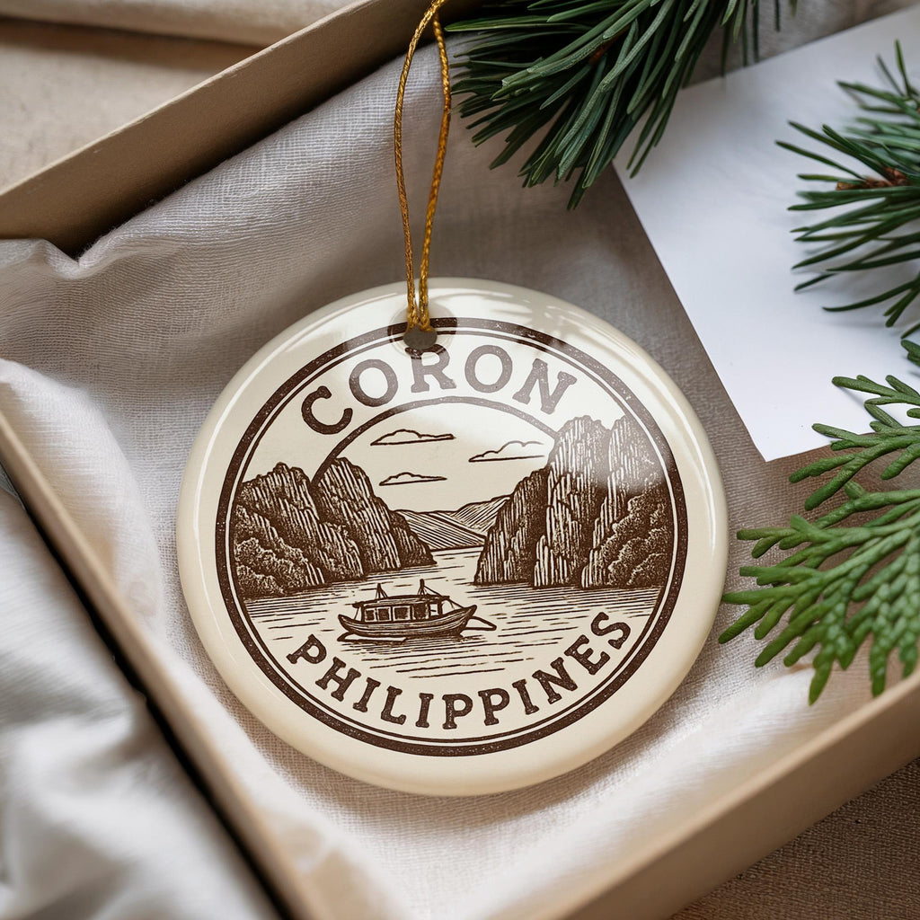 Coron Philippines Ceramic Ornament – Circular Stamp Style Travel Souvenir, Beach Destination Keepsake, Island Decor Gift — photo 3