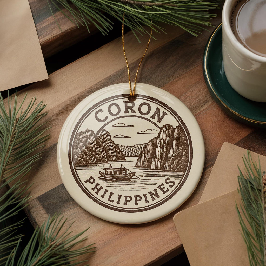 Coron Philippines Ceramic Ornament – Circular Stamp Style Travel Souvenir, Beach Destination Keepsake, Island Decor Gift — photo 4