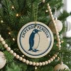 Emperor Penguin Ceramic Ornament – Circular Stamp Style Holiday Decor, Arctic Bird Christmas Tree Hanging Gift — photo 3