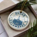 Dover Delaware Ornament – Circular Stamp Style Ceramic Keepsake, USA City Souvenir Gift, State Pride Home Decor — photo 2