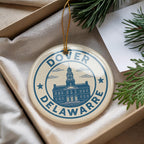 Dover Delaware Ornament – Circular Stamp Style Ceramic Keepsake, USA City Souvenir Gift, State Pride Home Decor — photo 3
