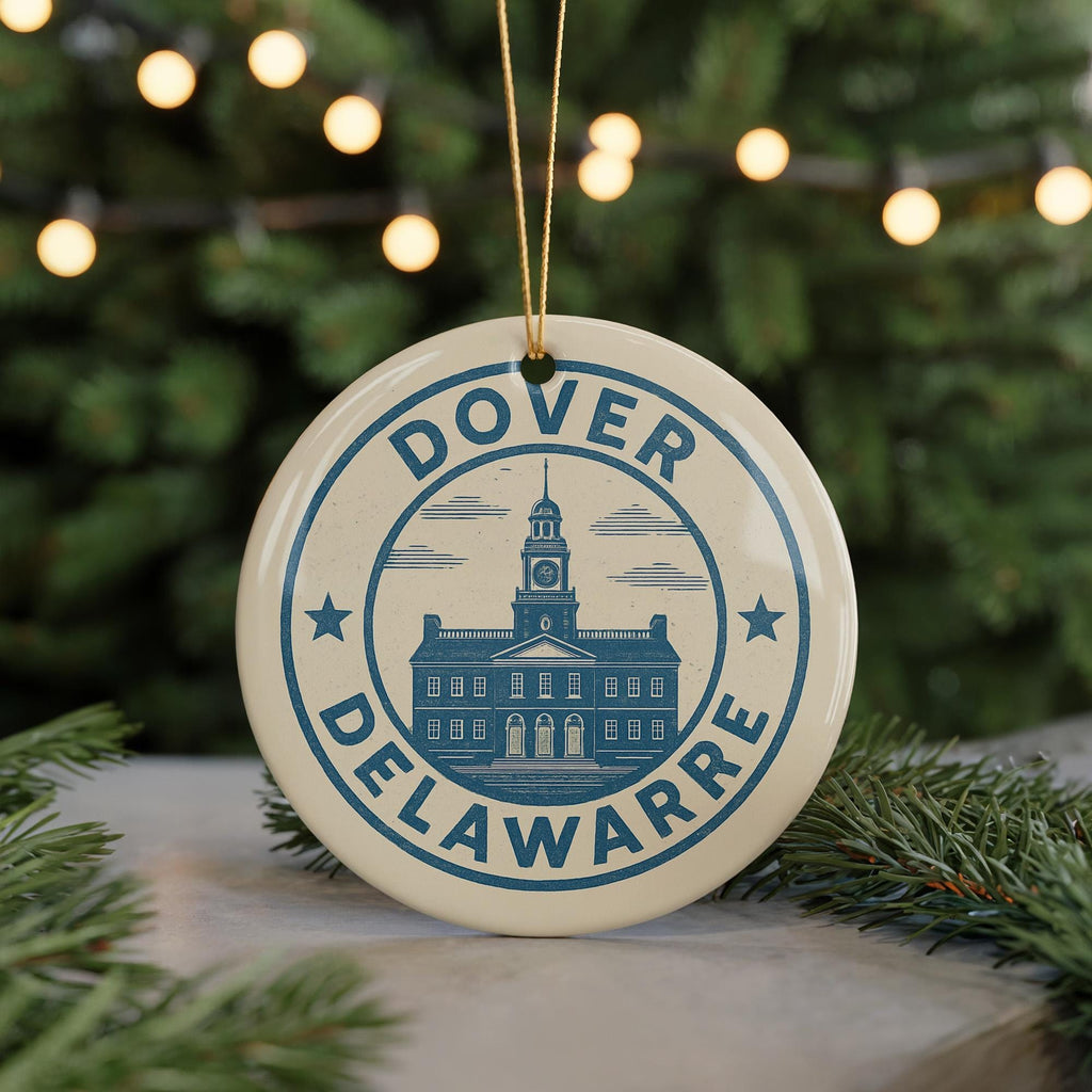 Dover Delaware Ornament – Circular Stamp Style Ceramic Keepsake, USA City Souvenir Gift, State Pride Home Decor — photo 5