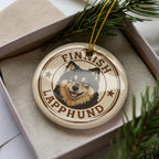 Finnish Lapphund D Ceramic Ornament – Circular Stamp Style Dog Art, Nordic Breed Holiday Decor, Gift for Dog Lovers — photo 1