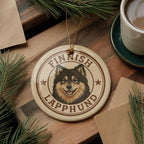 Finnish Lapphund D Ceramic Ornament – Circular Stamp Style Dog Art, Nordic Breed Holiday Decor, Gift for Dog Lovers — photo 2