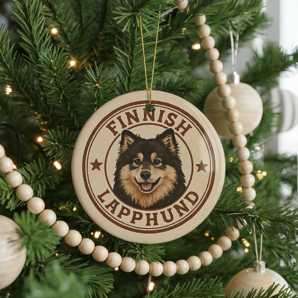 Finnish Lapphund D Ceramic Ornament – Circular Stamp Style Dog Art, Nordic Breed Holiday Decor, Gift for Dog Lovers — photo 3