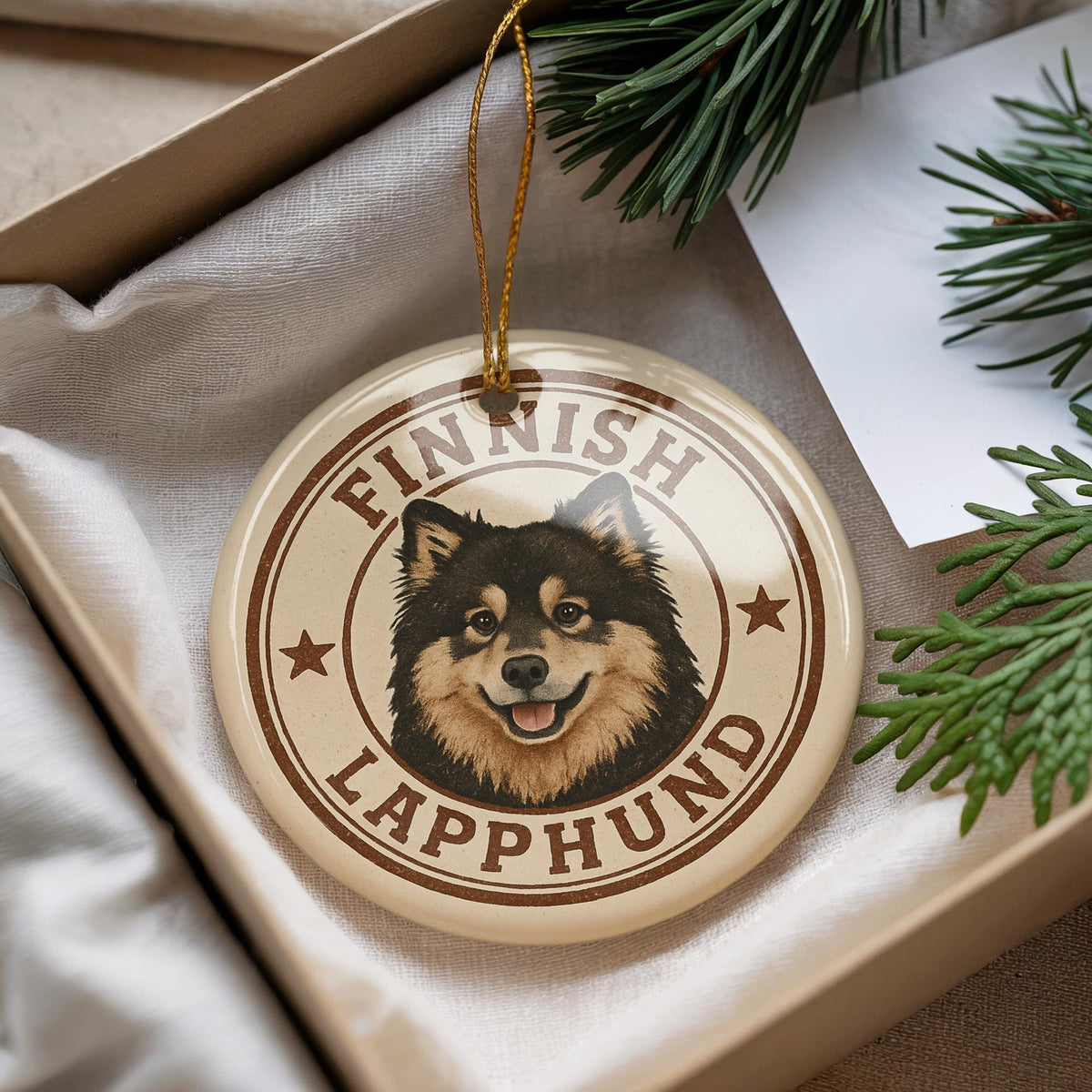 Finnish Lapphund D Ceramic Ornament – Circular Stamp Style Dog Art, Nordic Breed Holiday Decor, Gift for Dog Lovers — photo 4