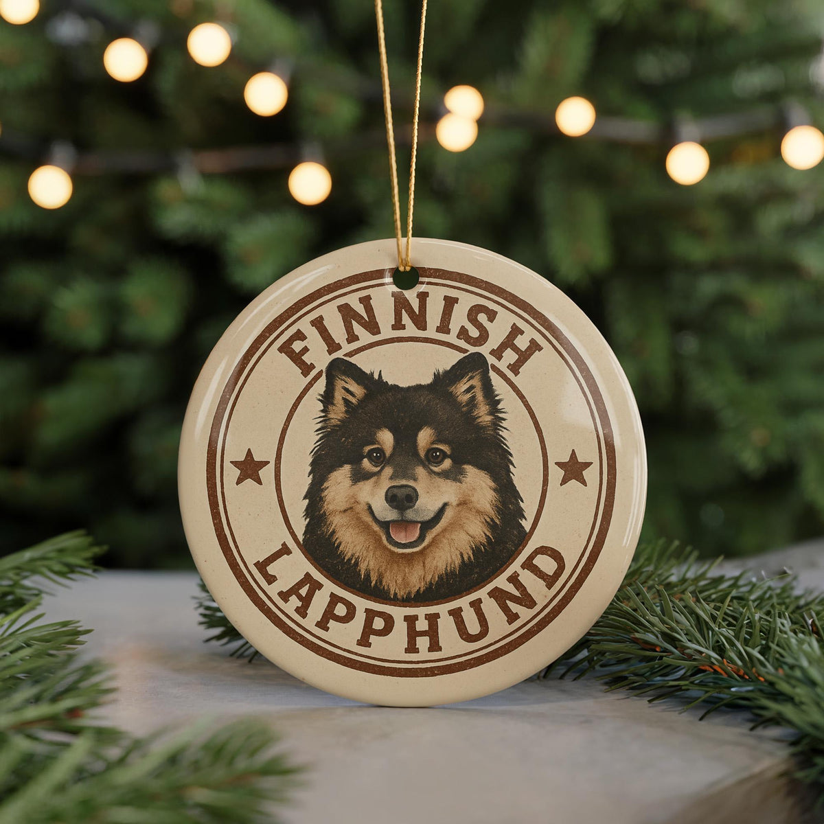 Finnish Lapphund D Ceramic Ornament – Circular Stamp Style Dog Art, Nordic Breed Holiday Decor, Gift for Dog Lovers — photo 5