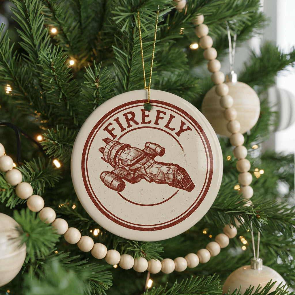 Firefly Ceramic Ornament – Round Stamp Style Nature Decor, Rustic Firefly Art Gift, Handmade Pottery Holiday Keepsake — photo 1