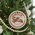 Firefly Ceramic Ornament – Round Stamp Style Nature Decor, Rustic Firefly Art Gift, Handmade Pottery Holiday Keepsake — photo 1