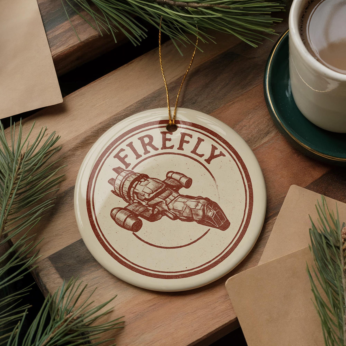Firefly Ceramic Ornament – Round Stamp Style Nature Decor, Rustic Firefly Art Gift, Handmade Pottery Holiday Keepsake — photo 3
