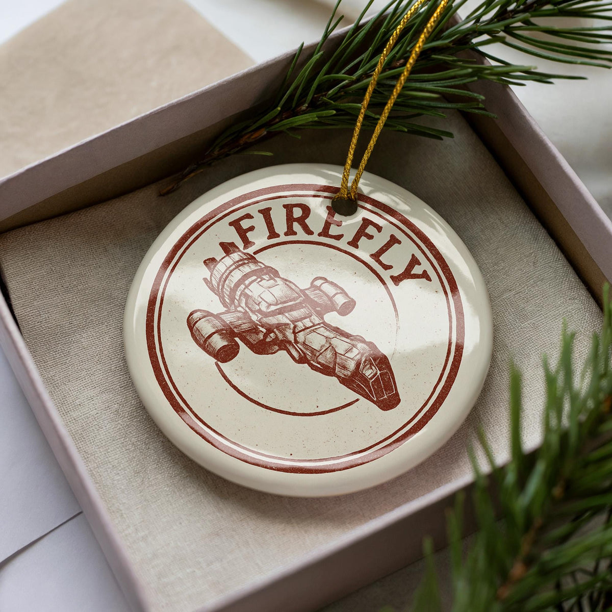 Firefly Ceramic Ornament – Round Stamp Style Nature Decor, Rustic Firefly Art Gift, Handmade Pottery Holiday Keepsake — photo 4