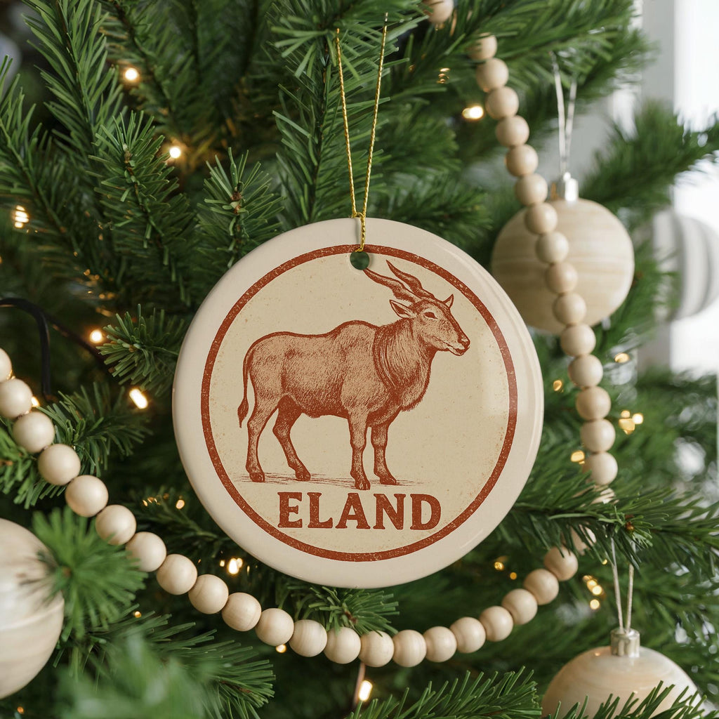 Eland Ceramic Ornament – Circular Wildlife Stamp Art, African Animal Christmas Decor, Rustic Safari Gift — photo 2