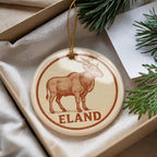 Eland Ceramic Ornament – Circular Wildlife Stamp Art, African Animal Christmas Decor, Rustic Safari Gift — photo 4