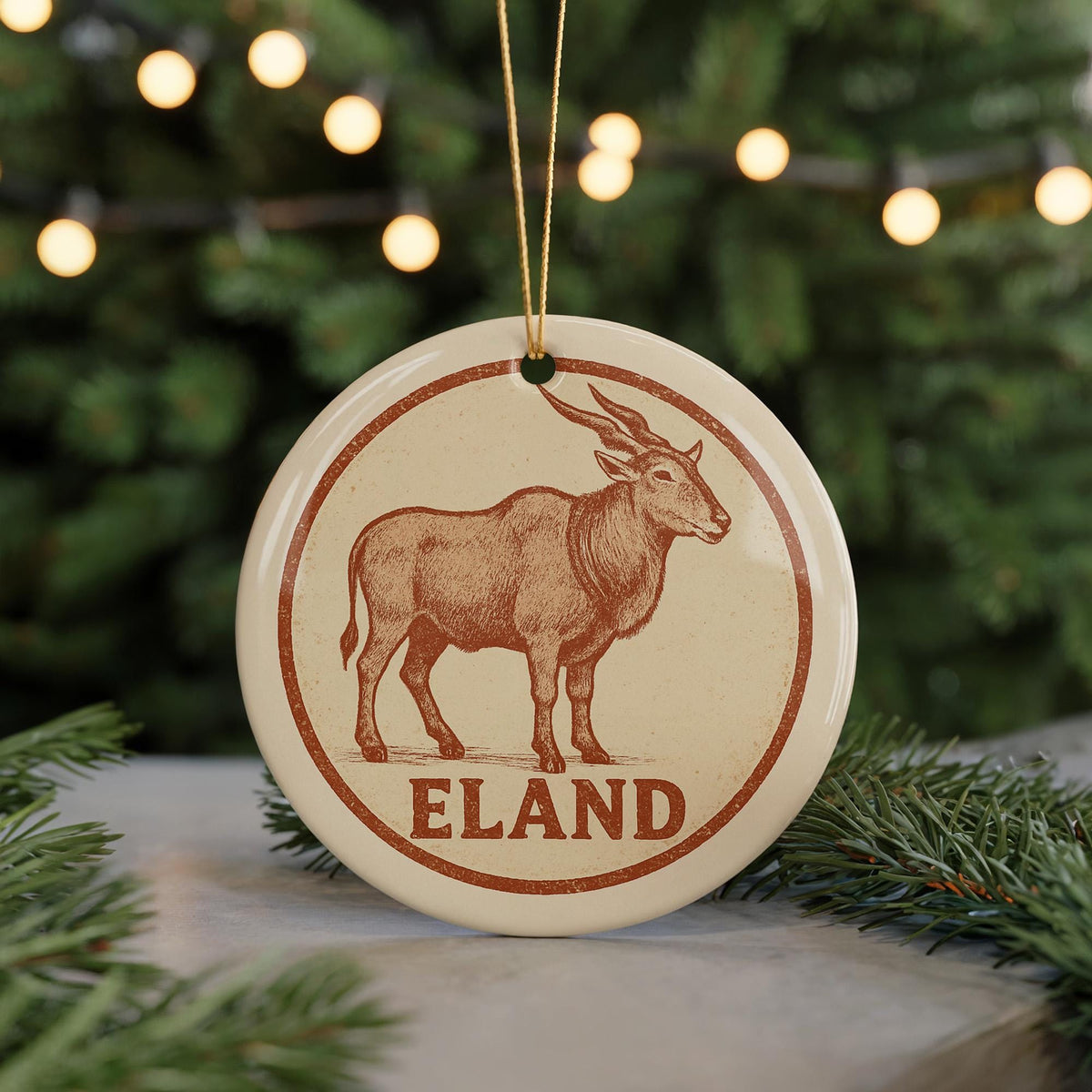 Eland Ceramic Ornament – Circular Wildlife Stamp Art, African Animal Christmas Decor, Rustic Safari Gift — photo 5