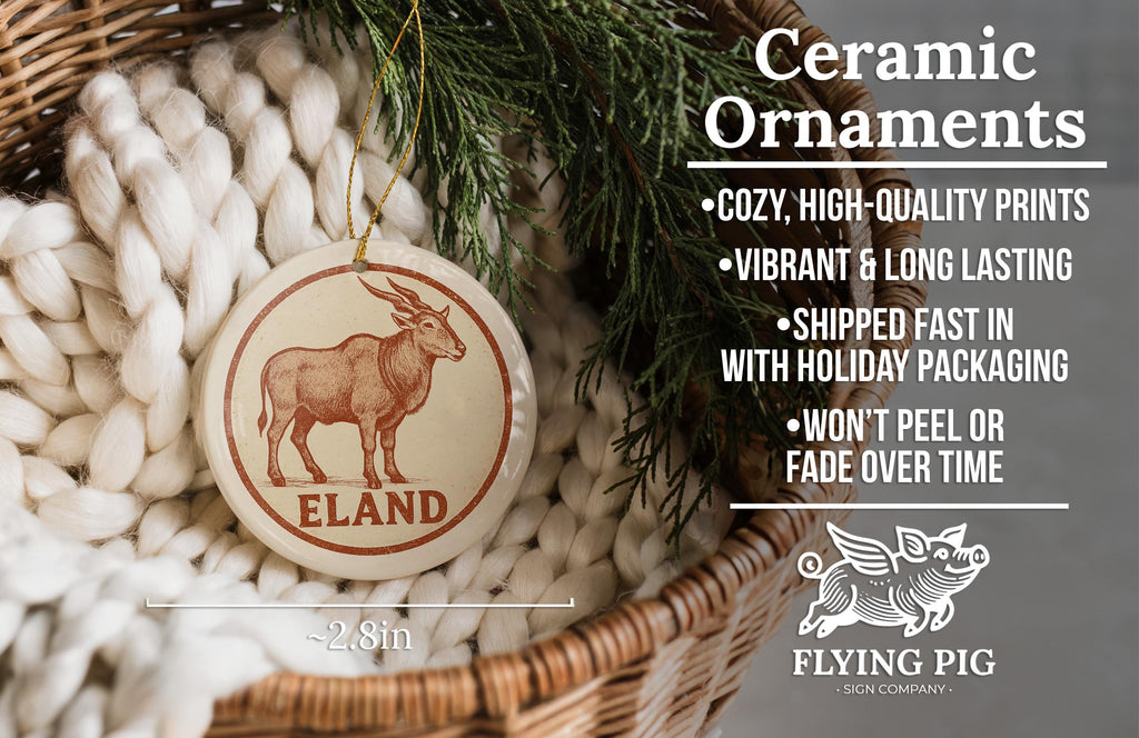 Eland Ceramic Ornament – Circular Wildlife Stamp Art, African Animal Christmas Decor, Rustic Safari Gift — photo 6
