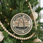 Gateway Arch National Park Ceramic Ornament – Circular Stamp Style Travel Souvenir, St. Louis Keepsake Gift — photo 1