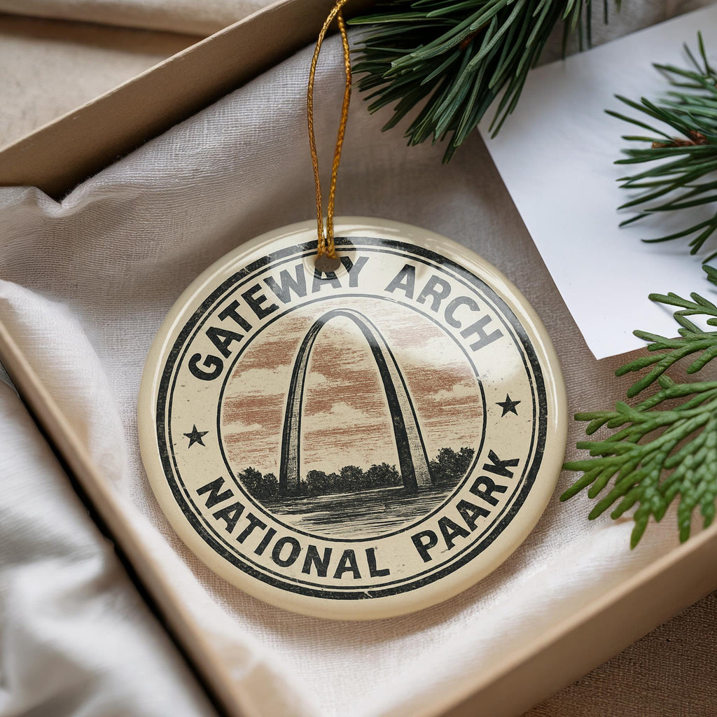 Gateway Arch National Park Ceramic Ornament – Circular Stamp Style Travel Souvenir, St. Louis Keepsake Gift — photo 2