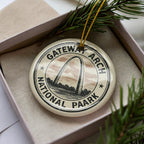 Gateway Arch National Park Ceramic Ornament – Circular Stamp Style Travel Souvenir, St. Louis Keepsake Gift — photo 3