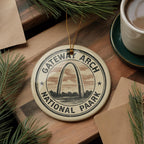 Gateway Arch National Park Ceramic Ornament – Circular Stamp Style Travel Souvenir, St. Louis Keepsake Gift — photo 4