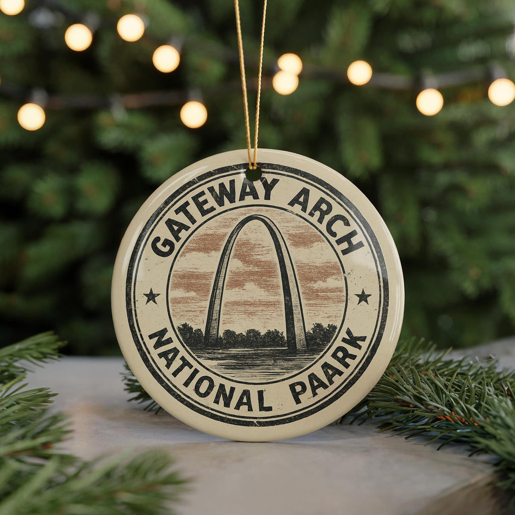 Gateway Arch National Park Ceramic Ornament – Circular Stamp Style Travel Souvenir, St. Louis Keepsake Gift — photo 5