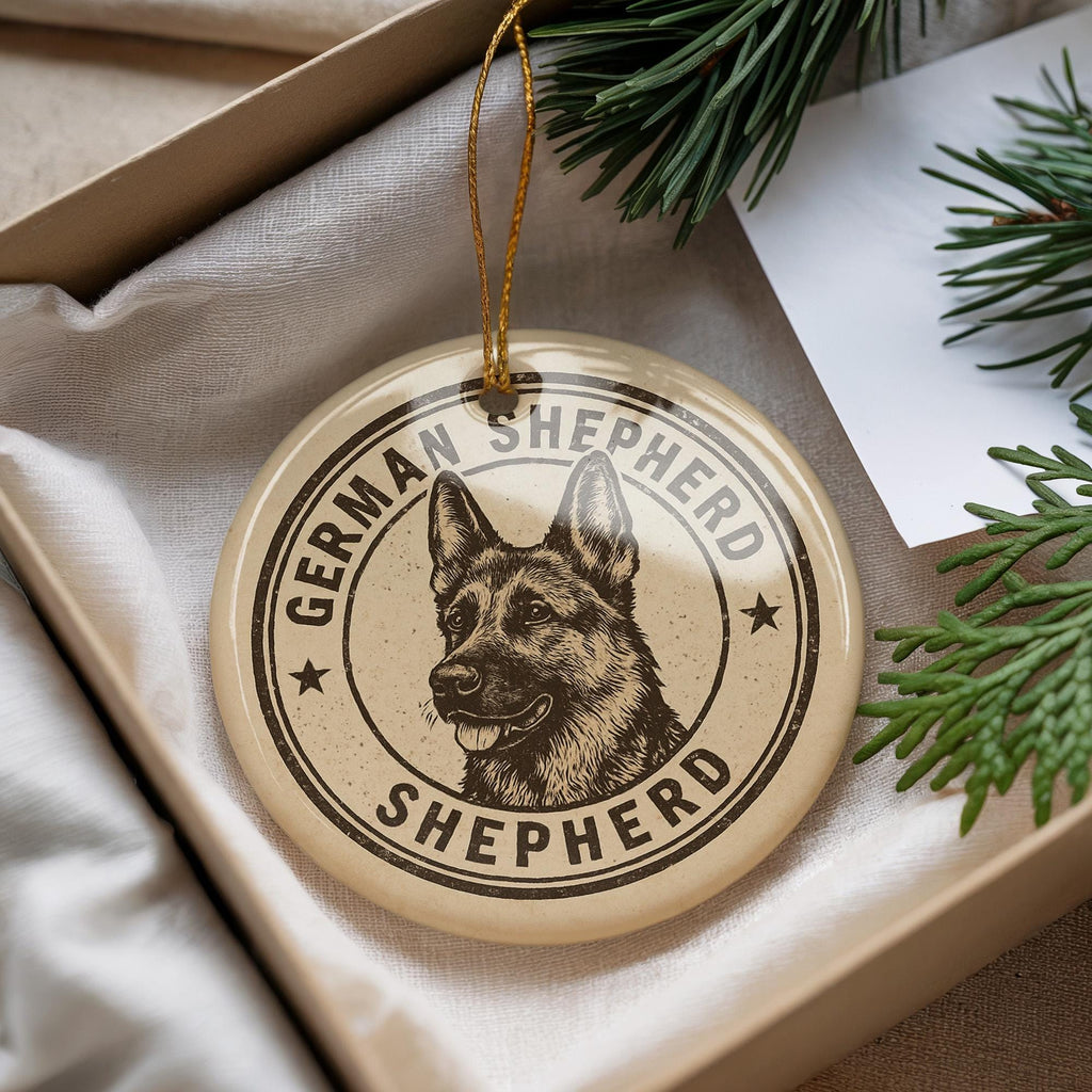 German Shepherd Dog Ceramic Ornament – Circular Stamp Style Pet Keepsake, Holiday Decor, Gift for Dog Lovers — photo 2