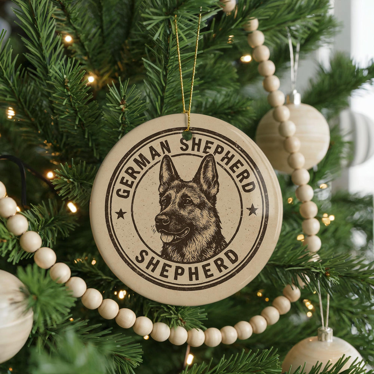 German Shepherd Dog Ceramic Ornament – Circular Stamp Style Pet Keepsake, Holiday Decor, Gift for Dog Lovers — photo 4