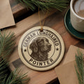 German Longhaired Pointer Ceramic Ornament – Circular Stamp Style Dog Art, Rustic Holiday Decor, Pet Lover Gift — photo 1