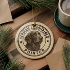 German Longhaired Pointer Ceramic Ornament – Circular Stamp Style Dog Art, Rustic Holiday Decor, Pet Lover Gift — photo 1