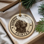 German Longhaired Pointer Ceramic Ornament – Circular Stamp Style Dog Art, Rustic Holiday Decor, Pet Lover Gift — photo 4
