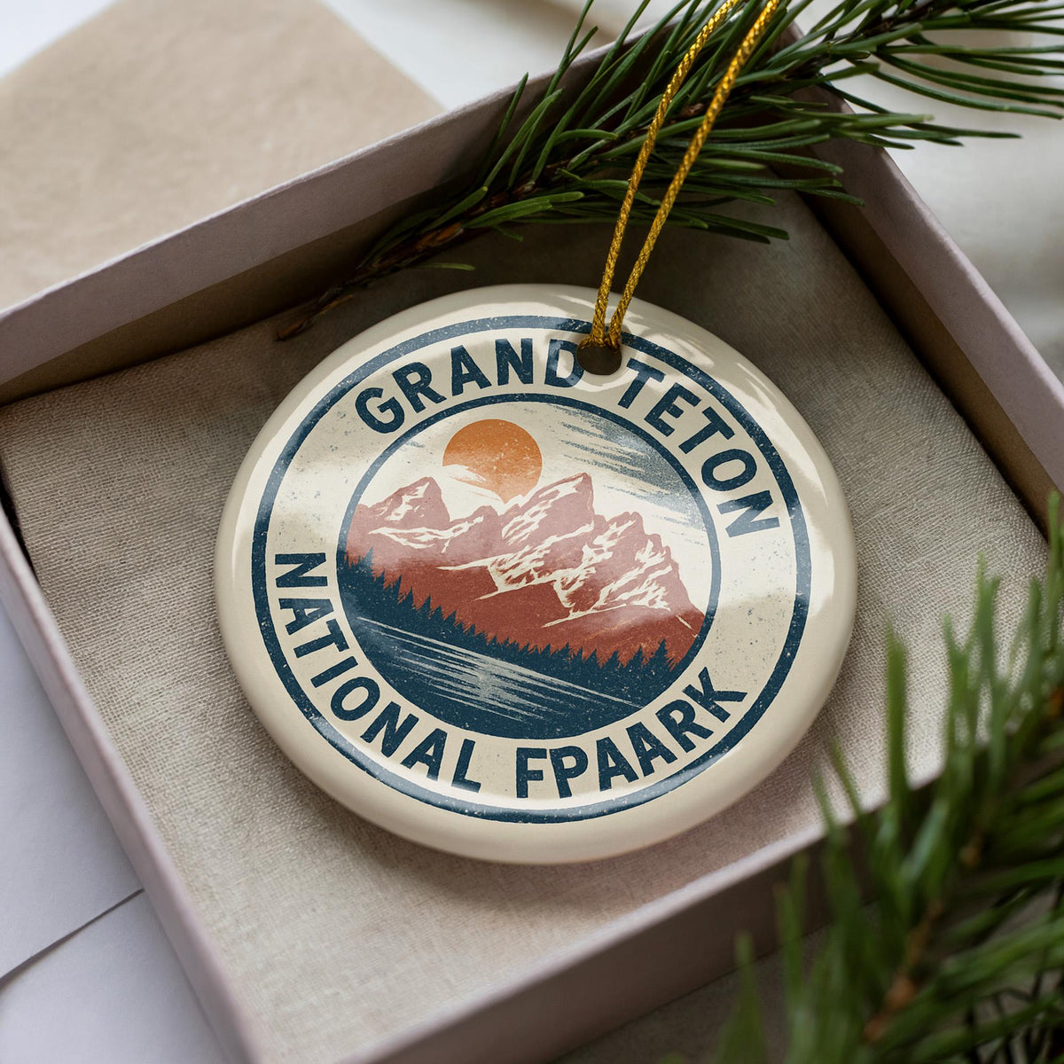 Grand Teton National Park Ceramic Ornament – Circular Stamp Style Art, Nature Mountain Scene Holiday Decoration Gift — photo 2