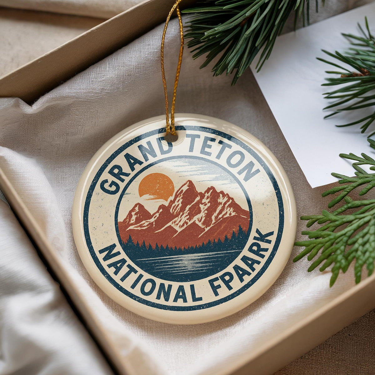 Grand Teton National Park Ceramic Ornament – Circular Stamp Style Art, Nature Mountain Scene Holiday Decoration Gift — photo 3
