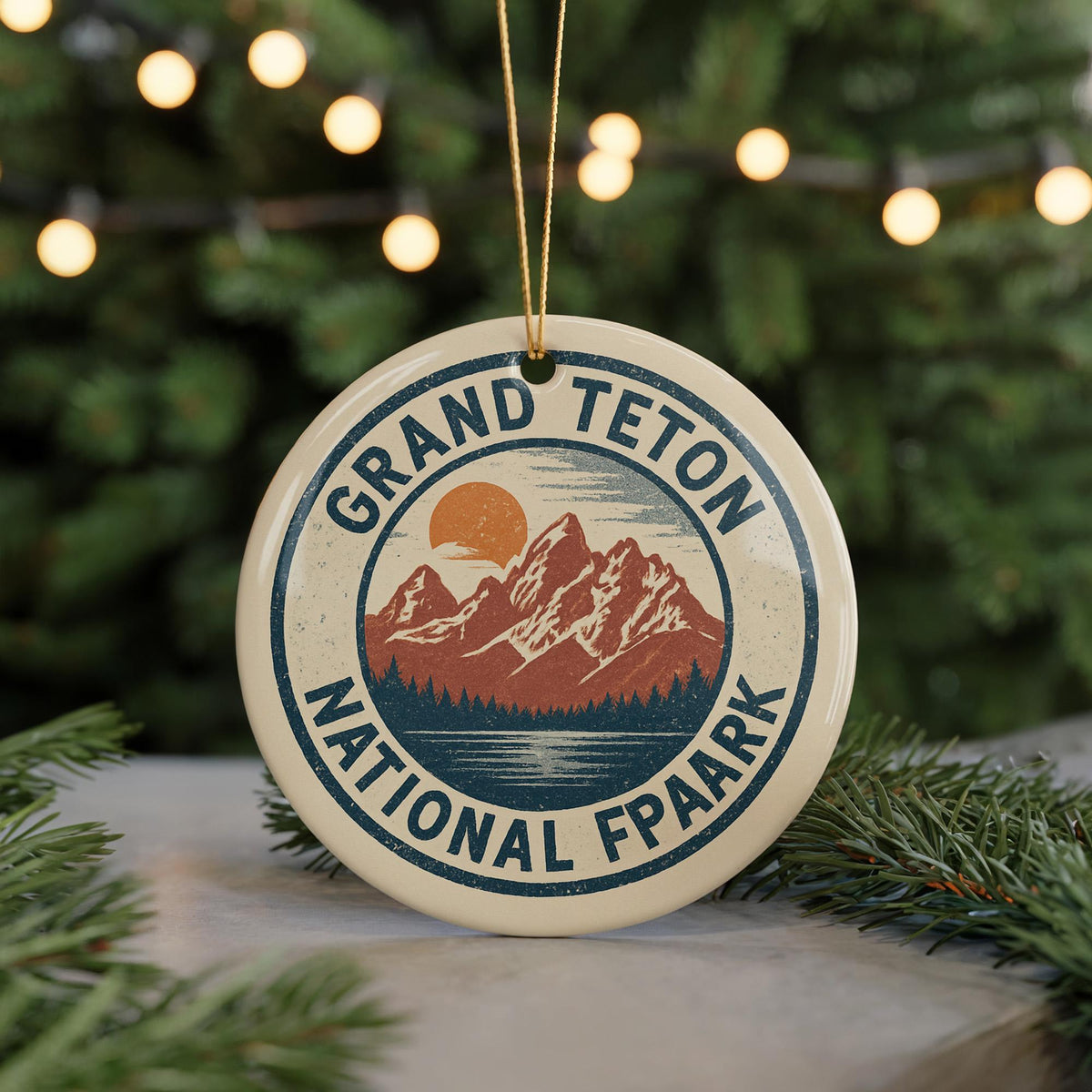 Grand Teton National Park Ceramic Ornament – Circular Stamp Style Art, Nature Mountain Scene Holiday Decoration Gift — photo 5