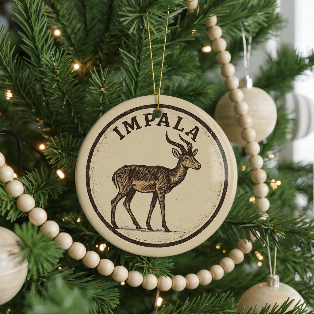 Impala Ceramic Ornament – African Wildlife Circular Stamp Art, Safari Animal Christmas Tree Decoration, Rustic Nature Gift — photo 2