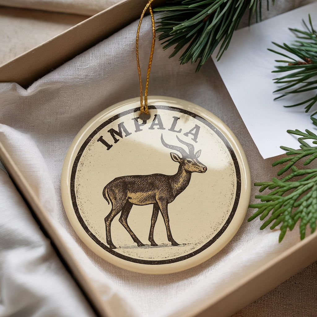Impala Ceramic Ornament – African Wildlife Circular Stamp Art, Safari Animal Christmas Tree Decoration, Rustic Nature Gift — photo 4