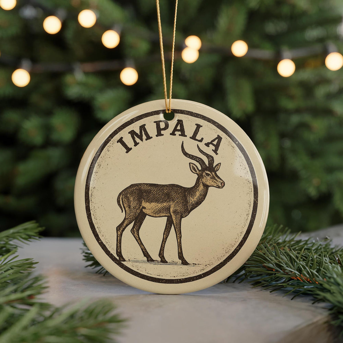Impala Ceramic Ornament – African Wildlife Circular Stamp Art, Safari Animal Christmas Tree Decoration, Rustic Nature Gift — photo 5