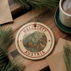 Hallstatt Austria Ceramic Ornament – Vintage Circular Stamp Style Travel Souvenir, European Village Christmas Decor — photo 2