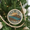Isla del Sol Bolivia Ornament – Circular Stamp Style Ceramic Keepsake, Travel Souvenir, Bolivian Christmas Decoration — photo 1