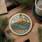 Isla del Sol Bolivia Ornament – Circular Stamp Style Ceramic Keepsake, Travel Souvenir, Bolivian Christmas Decoration — photo 3
