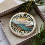 Isla del Sol Bolivia Ornament – Circular Stamp Style Ceramic Keepsake, Travel Souvenir, Bolivian Christmas Decoration — photo 4