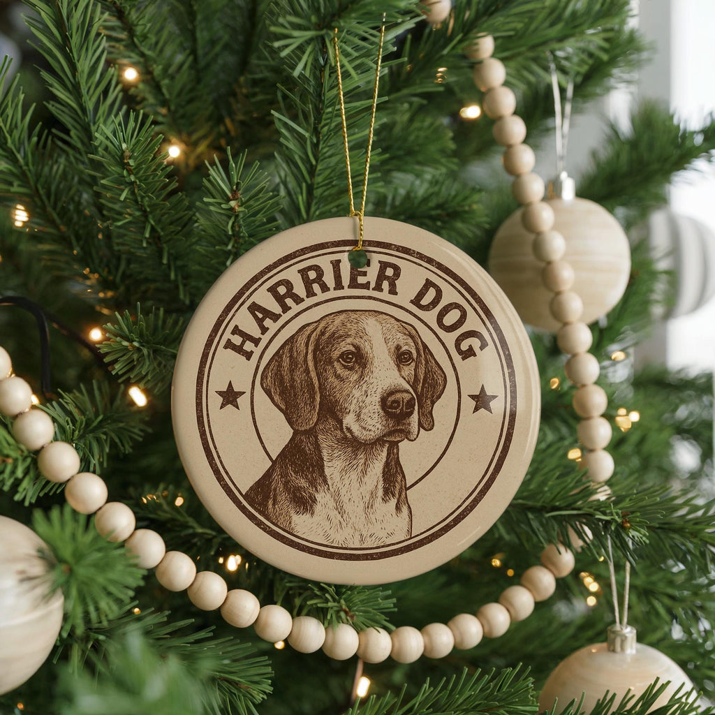 Harrier Dog Ceramic Ornament – Circular Stamp Style Dog Lover Gift, Rustic Pet Keepsake, Holiday Tree Decoration — photo 3