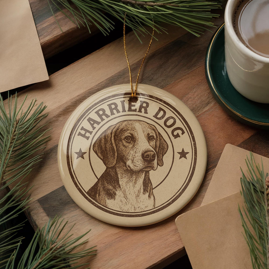 Harrier Dog Ceramic Ornament – Circular Stamp Style Dog Lover Gift, Rustic Pet Keepsake, Holiday Tree Decoration — photo 4