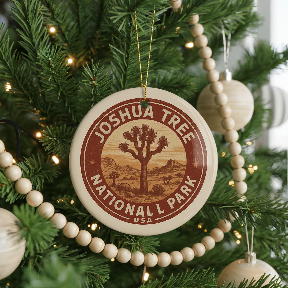 Joshua Tree National Park Ornament – Circular Stamp Style Ceramic Holiday Decor, Nature Lover Gift, Desert Landscape Art — photo 3