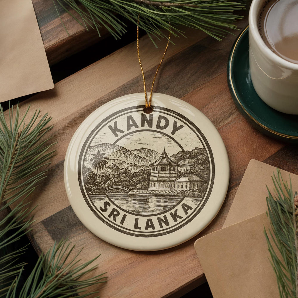 Kandy Sri Lanka Ceramic Ornament – Circular Travel Stamp Style Souvenir, Handmade Holiday Decor, Unique Gift Idea — photo 2