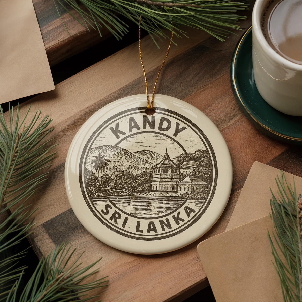 Kandy Sri Lanka Ceramic Ornament – Circular Travel Stamp Style Souvenir, Handmade Holiday Decor, Unique Gift Idea — photo 2