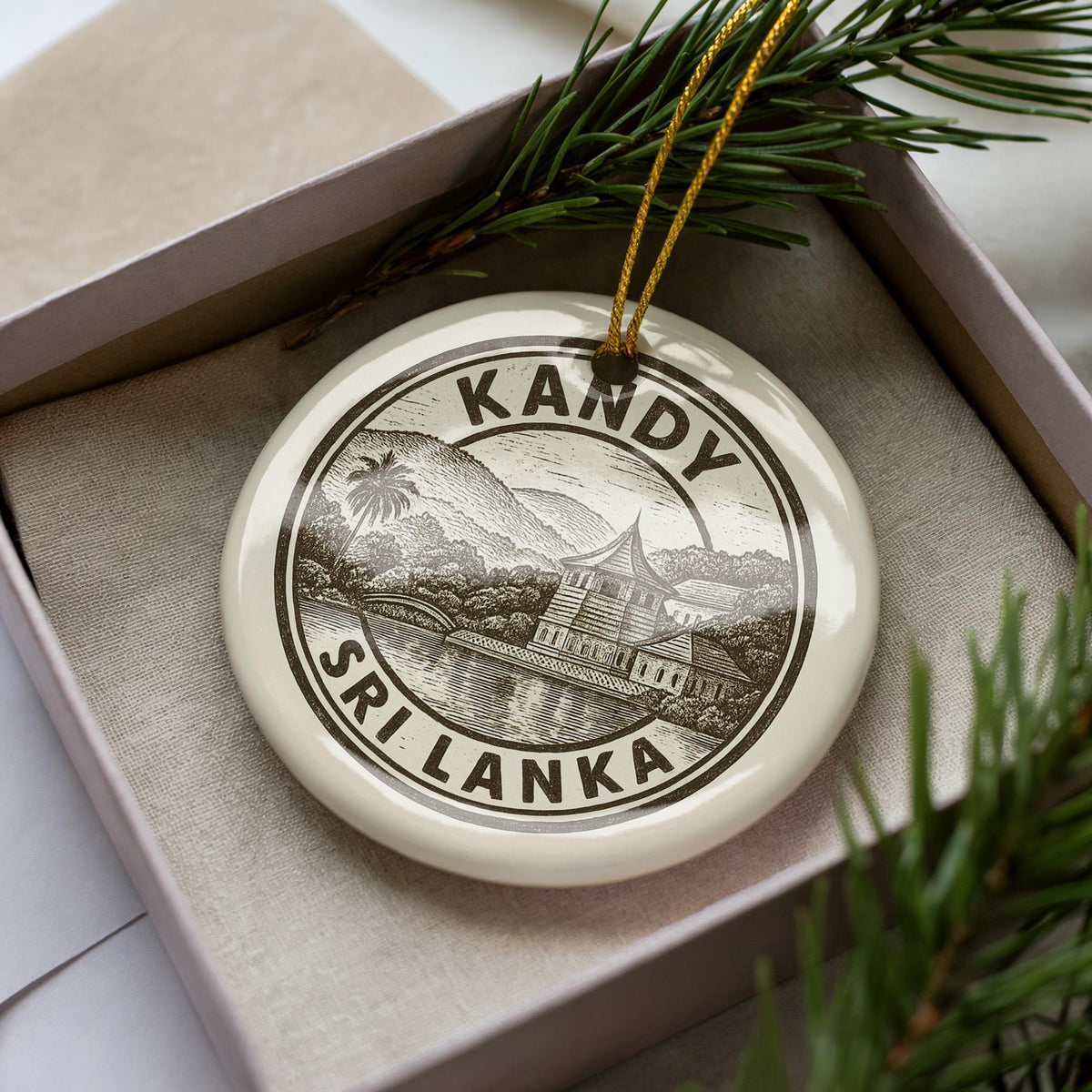 Kandy Sri Lanka Ceramic Ornament – Circular Travel Stamp Style Souvenir, Handmade Holiday Decor, Unique Gift Idea — photo 3