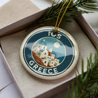 Ios Greece Ceramic Ornament – Circular Stamp Style Travel Souvenir, Greek Island Keepsake, Holiday Gift Decor — photo 2