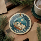 Ios Greece Ceramic Ornament – Circular Stamp Style Travel Souvenir, Greek Island Keepsake, Holiday Gift Decor — photo 3