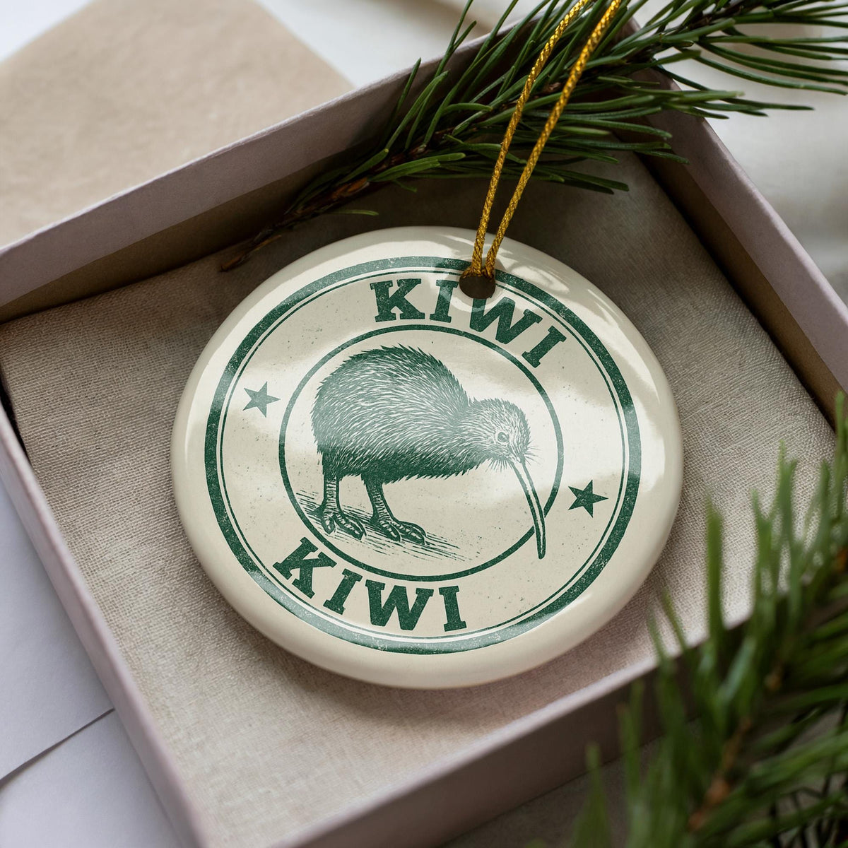 Kiwi Bird Ceramic Ornament – Round Stamp Style New Zealand Art – Nature Lover Gift – Wildlife Travel Souvenir Decor — photo 1