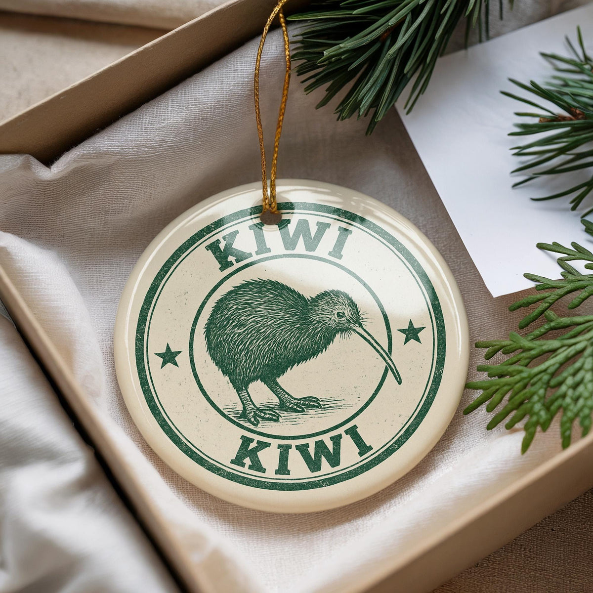 Kiwi Bird Ceramic Ornament – Round Stamp Style New Zealand Art – Nature Lover Gift – Wildlife Travel Souvenir Decor — photo 3