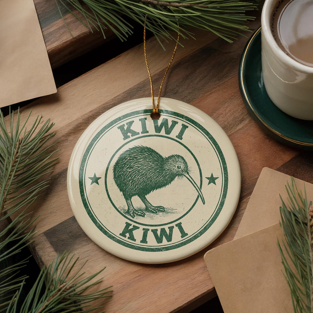 Kiwi Bird Ceramic Ornament – Round Stamp Style New Zealand Art – Nature Lover Gift – Wildlife Travel Souvenir Decor — photo 4